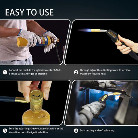Instructions for using Self Ignition Propane Gas Torch Kit With Brass Hose 1.5m, Adjustable Flame For Welding Brazing HVAC Plumbing Barbecue And Metalworking, Pro Grade Brass Construction With Precise Flame Control.