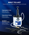 Front view of Orion Motor Tech transmission fluid pump with 3L white reservoir, gauge, and 12 ATF adapter set; hoses.