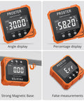 Heavy Duty Digital Angle Finder Torpedo Level Featuring A Dead On Magnetic Mount Plus Super Precise Zero To Ninety Degree Readings for angle and percentage display.