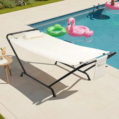 Freestanding Outdoor Hammock With Stand For Your Yard Deck Or Patio Built Tough With 600 Pound Capacity White by pool