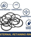 10 Pcs Internal Retaining Rings Set 48mm C Clip Snap Rings 65Mn Steel Circlips for Automotive Grooved Shafts and Studs Durable Manganese Steel With Oxidation Finish displayed with features.