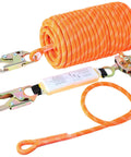 Heavy Duty Fall Protection Rope 50Ft Vertical Lifeline System with rope grab, snap hooks, and shock absorber for roofing, tree climbing.