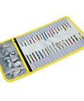 Open view of Drill Bit Organizer Roll Up Case With Zipper Heavy Duty Bit Holder Pouch, showing 38 slots with drill bits.