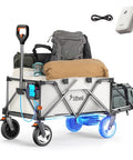 Heavy-Duty Electric Wagon Cart With 450W Motor All-Terrain Wheels 200L Capacity And 300Lb Load For Camping Beach Garden And Shopping Variable Speed Control For No Sweat Hauling And Smooth Pushing with accessories shown.