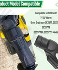 Dust Collection Adaptor For 7-1/4 Inch Worm Drive Saws, shown with 1-1/2 inch hose compatibility and angled adapter installation