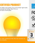 Amber A19 Light Bulbs 9W 60W Equivalent Soft Warm 1800K Dimmable Night Light Blue Light Blocking Certified Product
