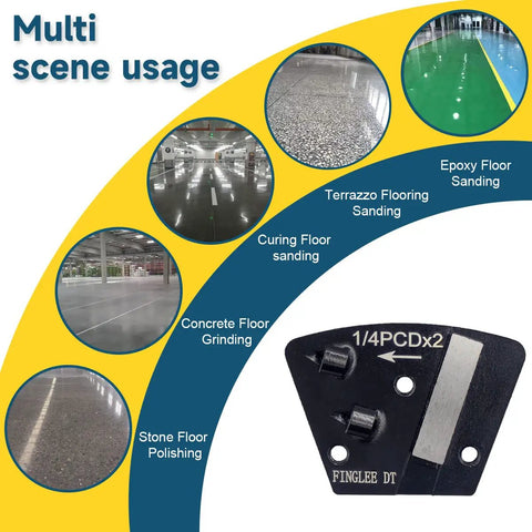Multi-scene usage of Three Piece Trapezoidal Diamond Grinding Discs Set, Two By One Quarter PCD Bar, includes counterclockwise shoes.