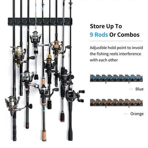 Wall And Ceiling Mount Fishing Rod Rack Holds Up To Nine Rods Fits 3 To 19mm Diameter Poles Orange Pair For Garage Storage