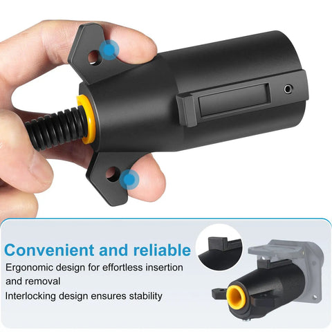 Two Pack 7 Pin Trailer Plug With Built In Brass Terminals, Heavy Duty 7 Way Trailer Light Plug Connector in a hand close-up