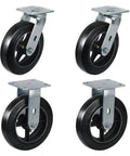 Beefy Industrial Caster Set Of 4 With Rubber On Cast Iron Wheels Up To 4400 Lb Capacity Black Plate Casters For Platform Trucks