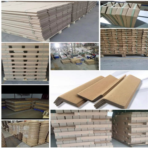 100 Pack Cardboard Corner Protectors And Edge Guards For Shipping Reinforce Boxes With Recycled Pallet Corner Blocks To Keep Your Goods Locked Safe And Dings At Bay Straight Up Packaging Armor For Heavy Duty Freight Delivery stacked in bulk for packaging and shipping protection.