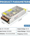 Beefy 5V 30A 150W DC Switching Power Supply For LED Driver With 110V 220V Input Selectable Voltage And Heavy Duty Durable Performance For LED Strips Signs And DIY Projects aluminum enclosure with dimensions