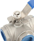Heavy Duty One Inch Three Way L Type Ball Valve Female Threads 304 Stainless Steel with blue twist handle for plumbing