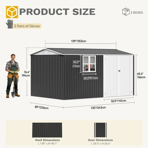 Illustration of Large 12 By 8 Foot Outdoor Tool Shed With Window And Lockable Doors Sloped Roof Weatherproof Steel Garden Storage