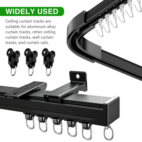 20 Pcs Curtain Track Rollers And Hooks Set, Quiet Plastic Wheel Glide, Heavy Duty Durable Rollers For Black Curtain Rails, Waterproof Rustproof Long Lasting Smooth Operation on ceiling track