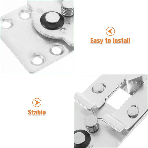 Close-up of 2 Piece Metal Sectional Sofa Clips for Couch Connector, Easy Install Furniture Hardware, durable silver finish