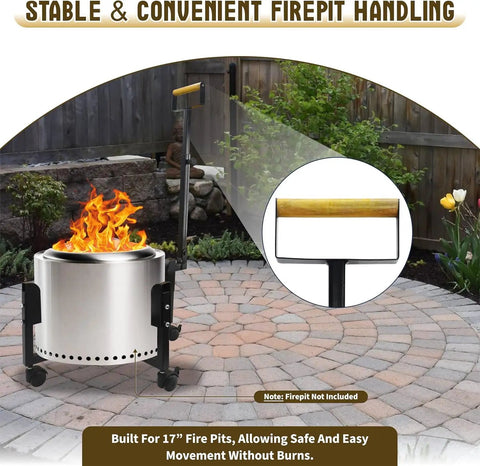 Beefy Rolling Stand With Telescopic Handle For 19.5 Inch Smokeless Fire Pits on patio, emphasizing stability and convenient handling