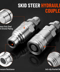 Racewill 1/2 in flat-face ISO 16028 hydraulic quick-connect couplers, chrome-plated pair, 5/8 in JIC bulkhead threads.