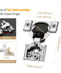 60 Pack 30 Pairs Three Quarter Inch Overlay Soft Close Cabinet Hinges Satin Nickel Stainless Steel Concealed