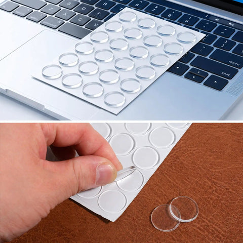 Clear Glass Table Top Slip Proof Pads With Self Adhesive Dots 20mm By 2mm Rubber Bumpers on laptop keyboard