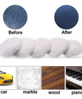 Before and after polishing with Top Notch Wool Buffing And Cutting Pad Set 3 Inch 80mm Lambs Wool Drill Pads for various surfaces