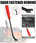 Tough Fastener Remover tool, 8.66 inch long, ergonomic red handle, designed for easy fastener installation in auto trim.