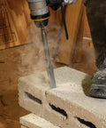 SDS Demolition Screwdriver Set With Flat Chisel And Bull Point Tips for Rotary Hammer Drills, in use on concrete blocks, 3-piece system