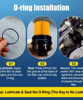 Engine Oil Filter Replacement PF2257G For Chevy Cruze 2010-2019, O-ring installation steps showing lubrication and seating process.