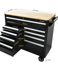 Beefy 9 Drawer Rolling Tool Chest On Wheels With Wood Top Heavy Duty Steel Tool Cabinet For Garage Workshop Or Warehouse Large Capacity Tool Organizer For Tools Parts And Gear, black with wood top