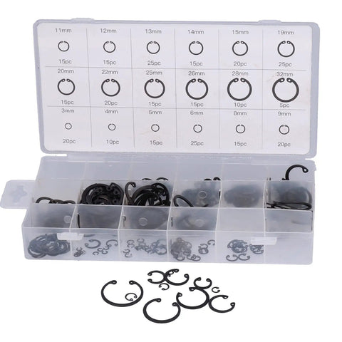 300 Piece Snap Ring Set With Alloy Steel Retaining Rings For Automotive Repair Internal And External Circlips, 18 Sizes From 3mm To 32mm, Heavy Duty Auto Maintenance Kit For Home Mechanic Use in storage case