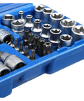 34 Pc Pro Torx Star Socket And Bit Set With Male And Female Security Bits Drive Hand Tool Kit For Heavy Duty Auto Repair And Tough Bolt Loosening Tasks, blue case