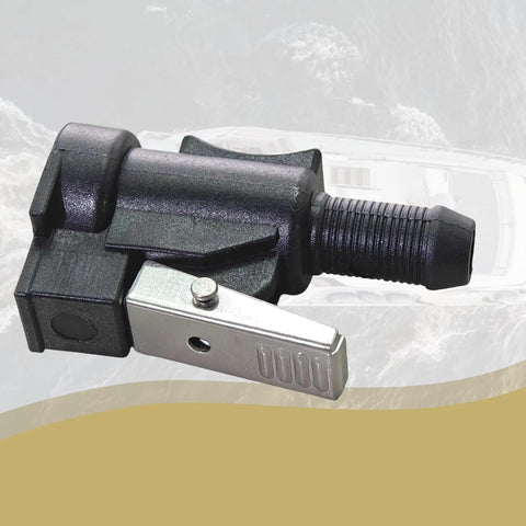 Three Eighths Inch Fuel Line Connector For Outboard Motors Quick Connect weatherproof marine hose fitting close-up view.
