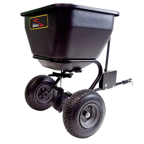 Tow Behind Broadcast Spreader With Universal Hitch 175 Lb Capacity Durable Poly Hopper For Lawn Seed Fertilizer Ice Melt And More Ideal For One Acre Or Larger Yards Flat Black side view