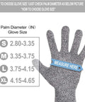 Size chart showing palm diameter measurements for 4 Pack Cut Resistant Gloves Level 5 Protection For Kitchen Prep And Food Handling