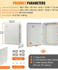 Weatherproof Junction Box Made From Heavy Duty ABS With Sturdy Hinged Lid And Stainless Steel Lock, IP67 Rated Outdoor Electrical Box For Tough Weather, Big Interior Space For Wiring Projects And Easy Access with dimensions shown.