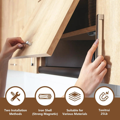 Flat Bottom Cabinet Magnetic Catch With Adhesive Easy One Minute Install No Screws 35Lb Hold For Cabinet Doors And Drawers Black 8 Pack Strong Stick On Magnetic Latch For Metal Glass Marble Surfaces