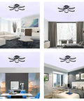 Flower Shape Flush Mount LED Ceiling Light Dope Modern Lamp 22.8 Inch 48W Black Fixture in living room and bedroom scenes