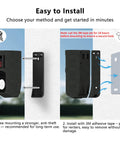 Wireless Video Doorbell Camera With AI Detection, Real Time Alerts, 1080p HD Video in carbon fiber finish, installation guide shown