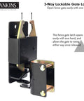 Heavy Duty Two Way Gate Latch, Super Secure Lockable Farm Fence Hardware, opens easily with one hand for ranch gates.