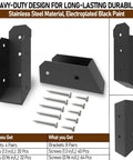 Image showing Four Pairs 35 Degree Stair Angle Deck Railing Connectors made from 201 Stainless Steel Brackets in black paint with screws.
