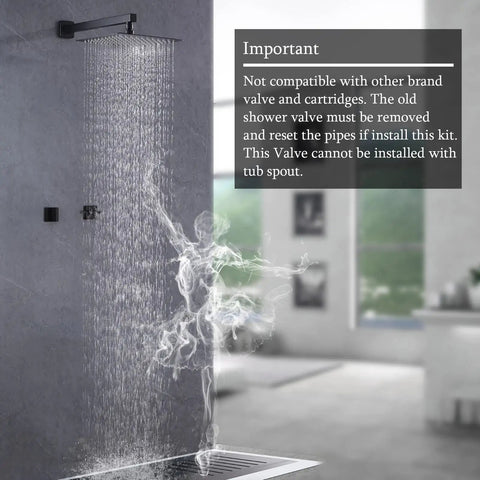 Matte Black Two Handles Shower Faucet Set With Square Rain Shower Head And Handheld Combo 2 In 1 Wall Mounted Shower System