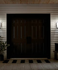 Black Outdoor Wall Light With Satin Etched Opal Glass 1 Light Exterior Sconce For Porch And Walkway shown on white exterior