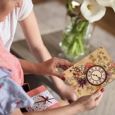 Total Standout Vintage Clock Silicone Clear Stamps With Gear Shapes Retro Transparent Rubber Blocks For Scrapbooking Journal Cards And Dope Diy Crafts That Stamp Super Smooth Every Damn Time used on floral greeting card.