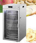 Heavy Duty Rotary Food Dehydrator And Biltong Maker With Led Digital Console, 24 Hour Timer, Twenty Stainless Steel Trays with apple slices.