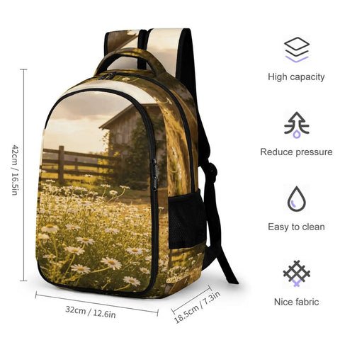 Sunset Daisy Barn Farm Printed Unisex Backpack With Large Capacity, Dope Durable Polyester Build For Everyday Travel