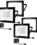 Four Pack 150W LED Flood Lights Outdoor With US Plug Beast Bright 15500 Lumen Daylight White 6000K IP67 Waterproof