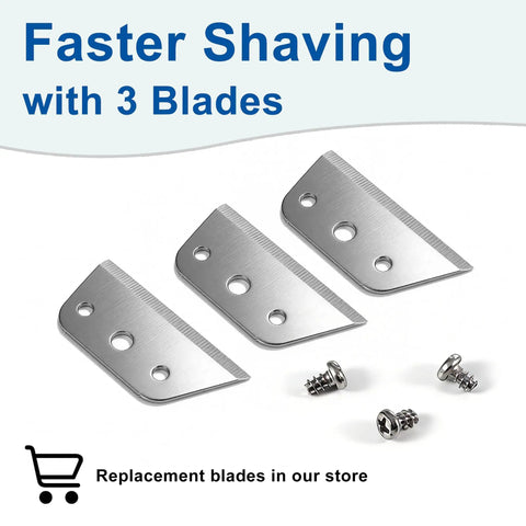 Manual Snow Cone And Slushie Maker With Shaved Ice Texture blades, 18 8 stainless steel, showing 3 replacement blades and screws.