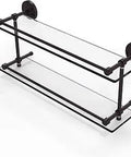 Prestige Regal 22 Inch Double Gallery Rail Glass Shelf in Antique Bronze with hidden mounting and solid brass hardware