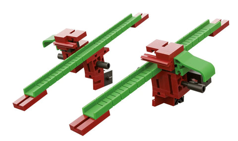 Dynamic Plus Stop And Go Marble Run Expansion Kit With 45 Pieces For Manual Stop Points, Compatible With Existing Marble Runs, Kid Friendly Ideal For Classrooms, Homeschool And Playrooms. Green and red plastic marble run expansion kit with two stop points