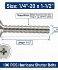 Get These Bad 100 Pcs 304 Stainless Steel Hurricane Shutter Fasteners And Sidewalk Bolts For Your Home And Keep Windows And Doors Locked Down Tight In Any Storm Without Fear Of Damage. 1/4-20 x 1.5 inch stainless steel bolt
